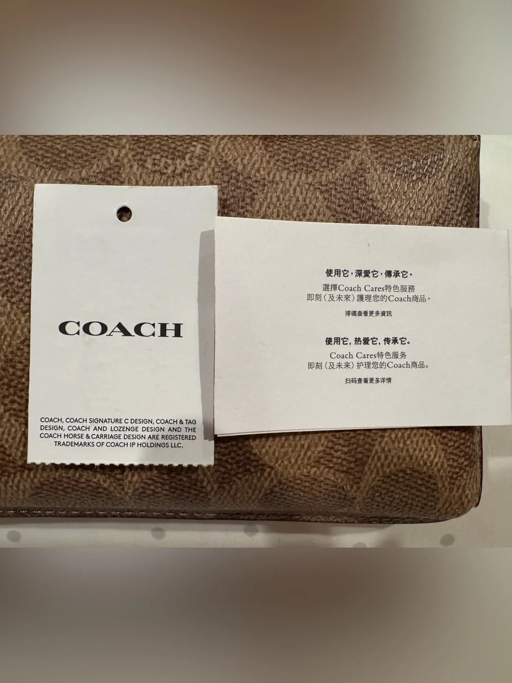 Coach Brown Logo Canvas & Leather Phone Wallet Case with Gold C Accent